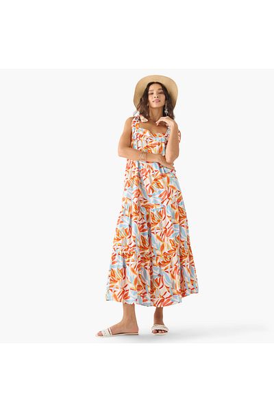 FAV Leaf Print Sleeveless Maxi Dresses