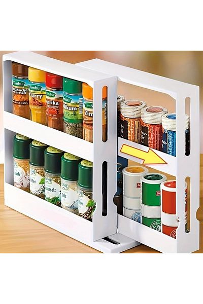 Choice white 1 PC spice storage rack,90 degree swivel item storage rack, countertop 2 tier storage rack,sma