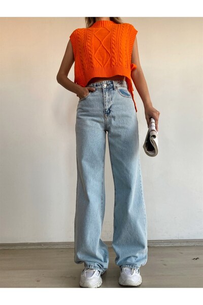 ByCukurovaFrango BY-6185 Γυναικείο τζιν παντελόνι με ψηλόμεσο, φαρδύ τελείωμα...