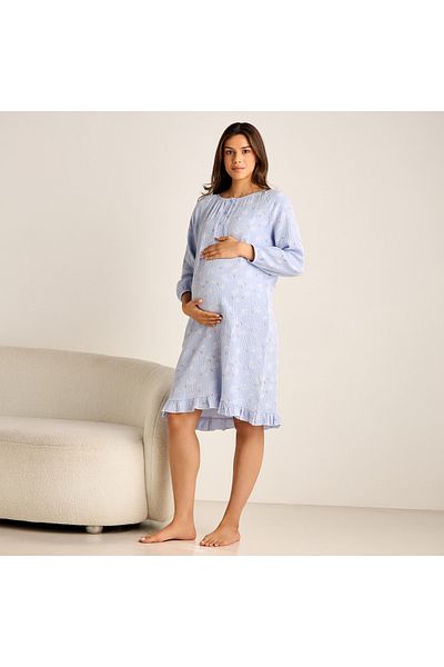 FAV Floral Print Maternity Night Dress with Long Sleeves