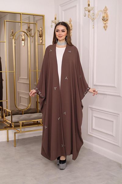 MAY MARA Plus Size Drop Stone Embroidered Detailed Evening Dress Abaya