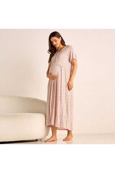 FAV Printed Maternity Night Dress With Round Neck And Short Sleeves