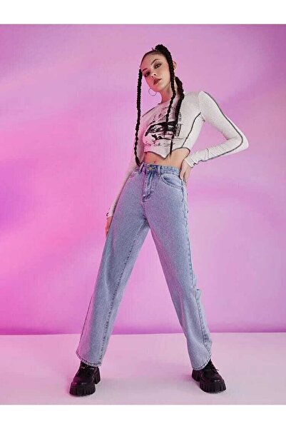 ByCukurovaFrango Vanessa Blue Visok struk Široke nogavice Denim Jeans pantalo...