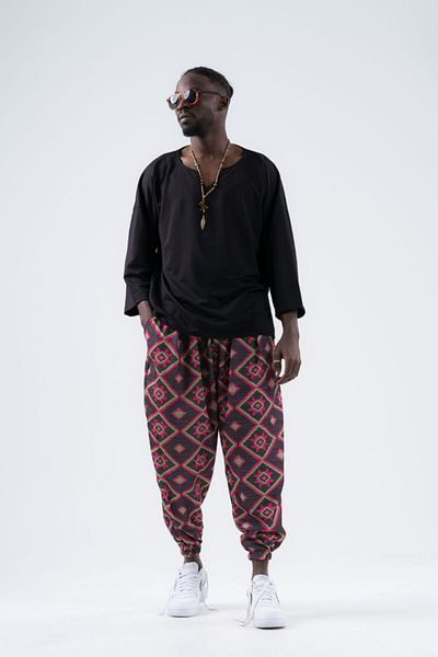 Superbluemexico Men's Wrinkle Patterned Loose Baggy Trousers