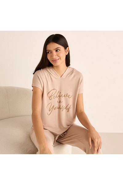 FAV Slogan Print Hooded T-shirt and Elasticated Joggers Set