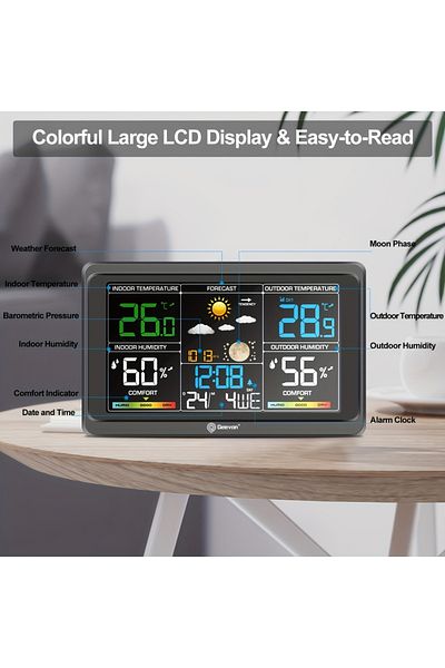 Choice Eu Adapter Geevon Digital Weather Station Wireless Indoor Outdoor Thermometer, Weather Thermometer W