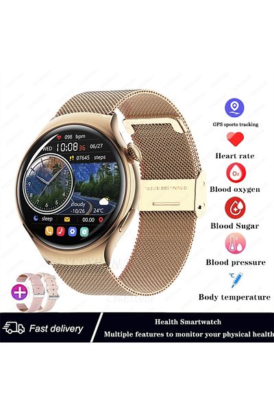 ZYKEXUAN Golden Mesh Belt For Huawei Watch 4 Smart Watch Women 360*360 Amoled Hd Screen Nfc Ip68 Waterproof H