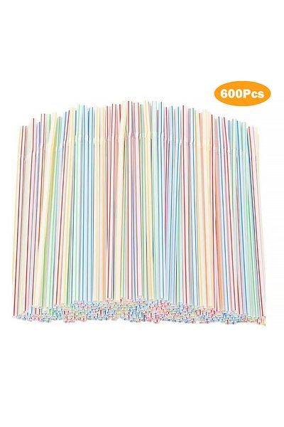 APWIKOGER 600 قطعة 100-600 قطعة من مصاصات الشرب الملونة مصاصات بلاستيكية مرنة مصاصات متعددة الألوان مصاصات المشروبات