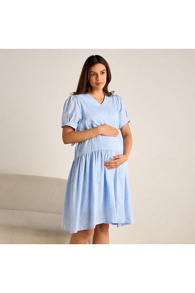 FAV Textured V-neck Maternity Night Dress