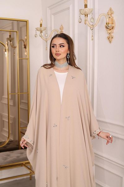 MAY MARA Plus Size Drop Stone Embroidered Detailed Evening Dress Abaya
