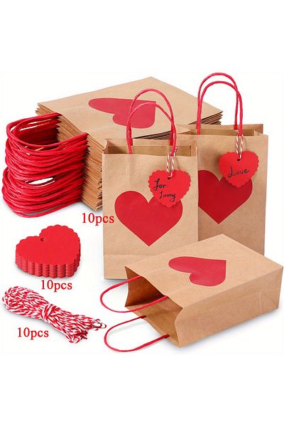 Choice 21x15x8cm 10pcs 10pcs, Gift Bag Set, Including 10 Candy Gift Bags, With 10 Red Love Label Cards And