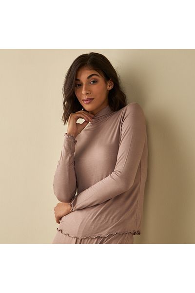FAV High Neck Long Sleeves Top with Lettuce Hem