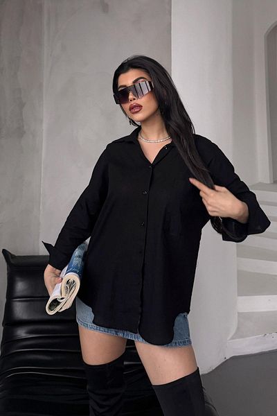 İstangül Butik Cămașă casual Boyfriend din bumbac și in