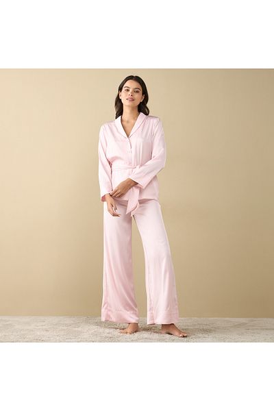 FAV Solid Long Sleeves Shirt with Tie-Up and Pyjama Set