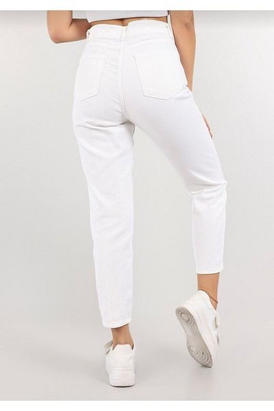 ByCukurovaFrango High Waist Stretchy White Mom Jean - Lycra, No Sheer Underwear 2024