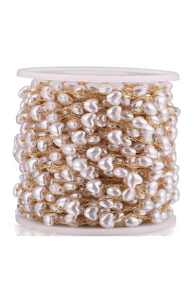 yiğit aksesuar 2 Meters Brass Tarnish Gold Pearl Heart Chain Bracelet Necklace Chain Jewelry Making Supplies