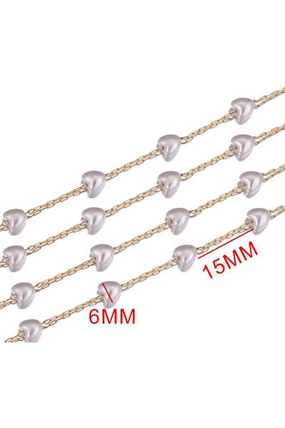 yiğit aksesuar 2 Meters Brass Tarnish Gold Pearl Heart Chain Bracelet Necklace Chain Jewelry Making Supplies