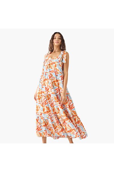 FAV Leaf Print Sleeveless Maxi Dresses