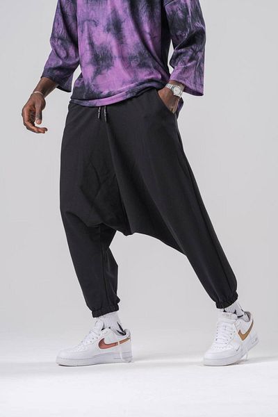 Superbluemexico Men's Basic Elastic Black Baggy Trousers