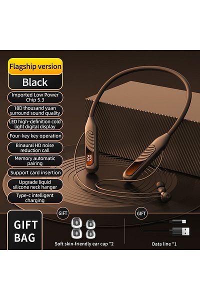Choice Black Bt8 Wireless Bluetooth Earphones Headphones Outdoor Sports Headset V5.3 Display Button Control