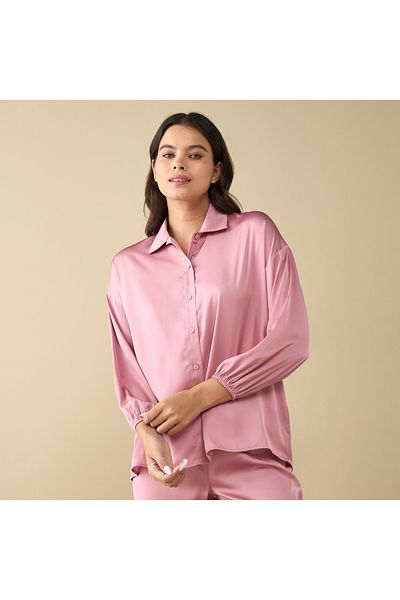 FAV Solid Shirt with Long Sleeves and Pyjama Set