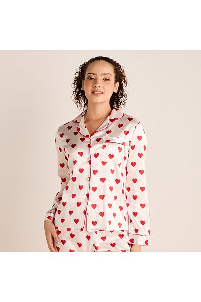 FAV Heart Print Long Sleeves Shirt and Pyjama Set