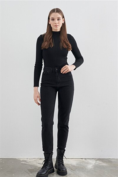 ByCukurovaFrango By-6305 Zero Max Women's Super High Waist Black Mom Jeans Ly...