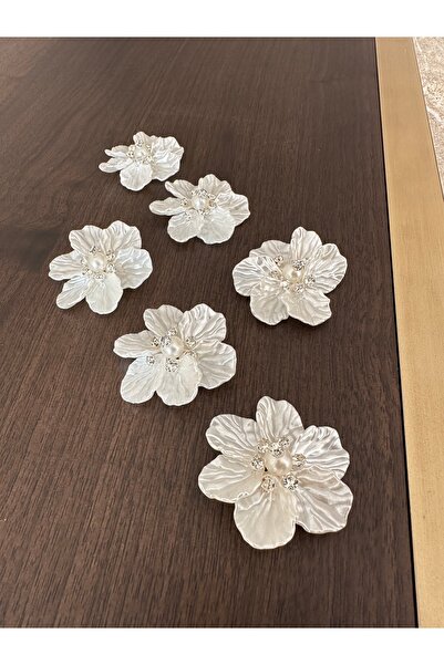 NURHAN HOME COLLECTION 6 Adet Sedef Yapraklı Taşlı Gümüş Broş