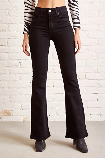 JAXEN Ns-43837 Women's Black High Waist Flared Non-Fading Jeans Denim Pantsfrango Pants