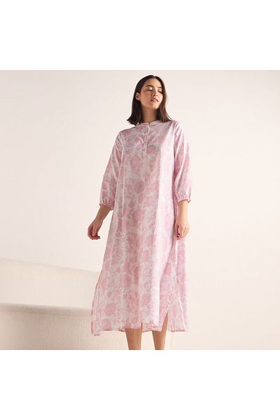 FAV Floral Print Dress with Mandarin Collar and 3/4 Sleeves