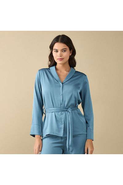 FAV Solid Long Sleeves Shirt with Tie-Up and Pyjama Set