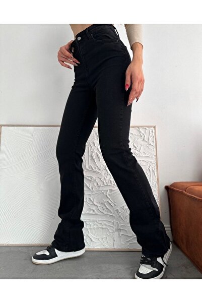 MAKRAS EXCLUSIVE A130004 Pantaloni de damă negri cu talie înaltă, blugi spani...