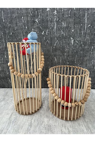 Vestora Set de 2 vaze decorative din bambus, suport pentru lumânări
