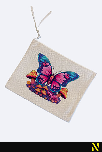 nilizma Butterfly Patterned Linen Handbag