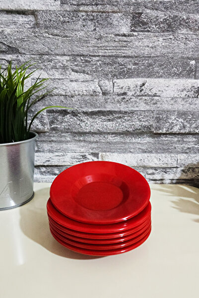 Entude Melamin Çay Tabağı Kırmızı Kahveci Tipi Çay Tabağı 6 Adet