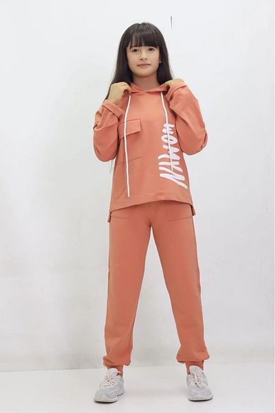GZT TEKSTİL Womyn Printed Young Girl's Hooded Tracksuit