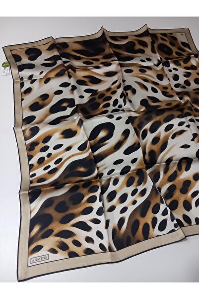 Armine Black Caramel Leopard Pattern Pure Silk Tivil Woven Scarf