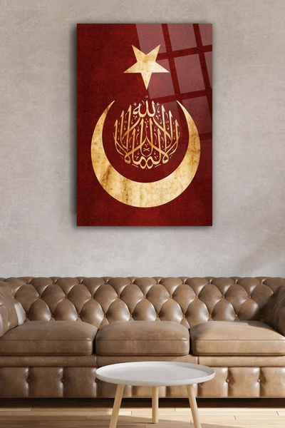 TAULART OSMANLI SANCAĞI BAYRAĞI KIRILMAZ LÜKS CAM TABLO EV, İŞ YERİ, OFİS HEDİYESİ