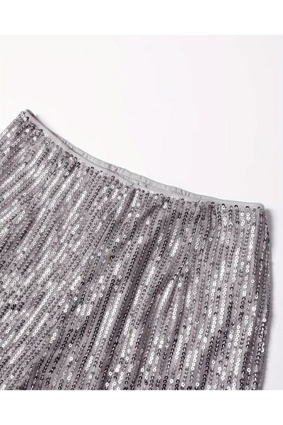 AYSİ COLLECTİON Elastic Waist Lined Sequin Shorts Silver