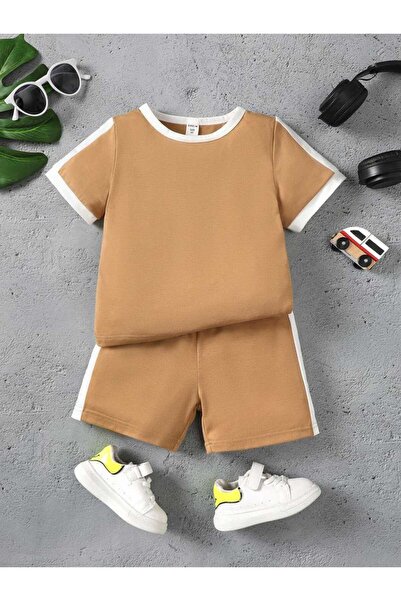 VESTIR BIEN Set pentru copii, maro cu dungi, 100% bumbac