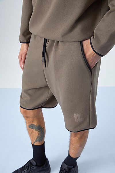 GRIMELANGE Solero Men's Elastic Waist Pocket Relaxed Print Detailed Dark Brown Shorts
