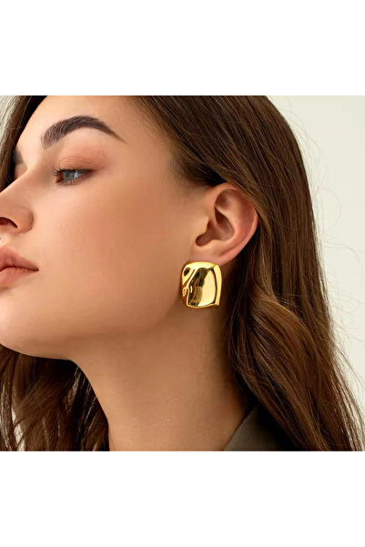 staınless steel Gold Kaplama Kare Çelik Küpe