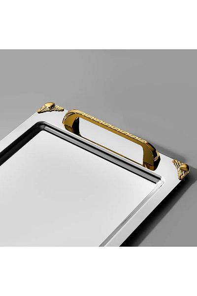 Nehir Vega Gold Satin Stainless Steel Tray Tea Tray - Serving Tray