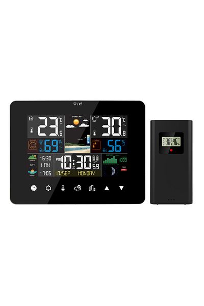 Choice black FJ3362G Weather Station Alarm Clock Thermometer Hygrometer Touch Screen Wireless Sensor Sunris