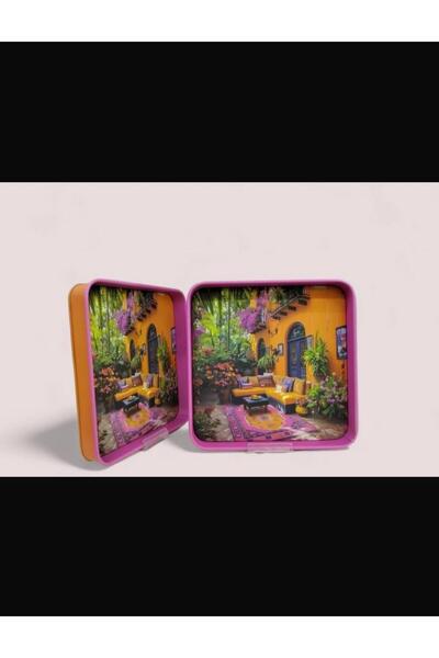 Doğal Metal Tepsi Desenli Çay Kahve Tepsisi Sunum Tepsisi 25 X 25 Cm