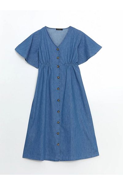 LC Waikiki Rochie de damă LCW Comfort Indigo cu decolteu în V