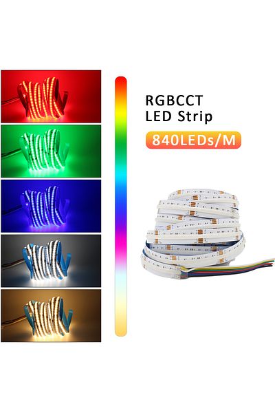 Choice 5m DC 24V RGBCCT 840LEDs 5M RGBCCT COB LED Strip Light DC 24V 840LEDs/m RGB CCT Dotless Flexible FCO