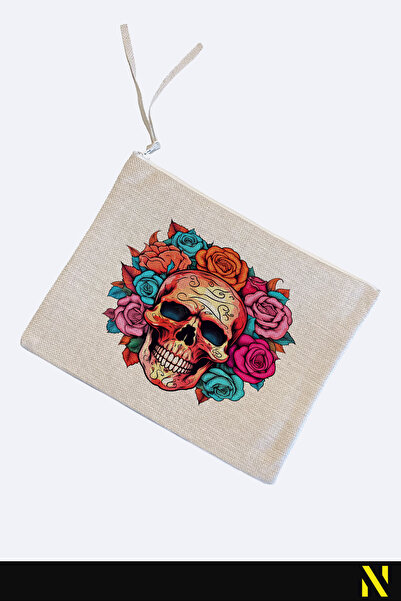 nilizma Skull Patterned Linen Handbag