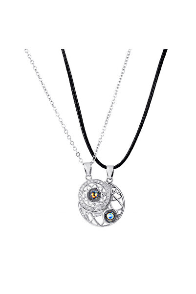 Choice 01- قلادة مغناطيسية فضية مكونة من قطعتين متطابقتين للأزواج تحتوي على 1...