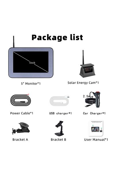 QXNY Monitor Add Camera Wireless Solar Powered Energy Magnet Reverse Backup Camera With Ahd 5" Rear